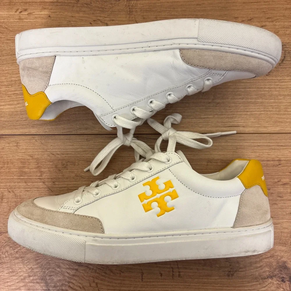 TORY BURCH Andrea‎ Colorblock Court Sneaker White/Goldfinch Yellow Women Size 9